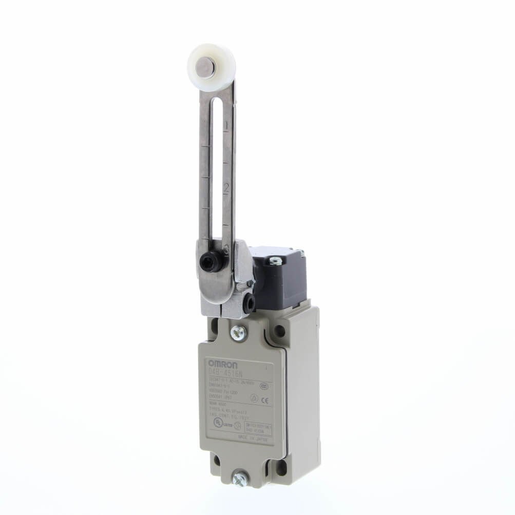 Omron D4B-4516NAyarlanabilir Makaralı Kol Limit Anahtarı, 1NC/1NO, IP67, DPST, Metal Muhafaza, 400V ac Maks, 20A Maks